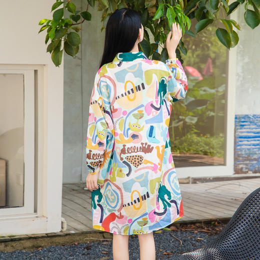 谜底花色连衣裙长袖2025秋季新款复古风印花宽松衬衫裙257ML7818 商品图2