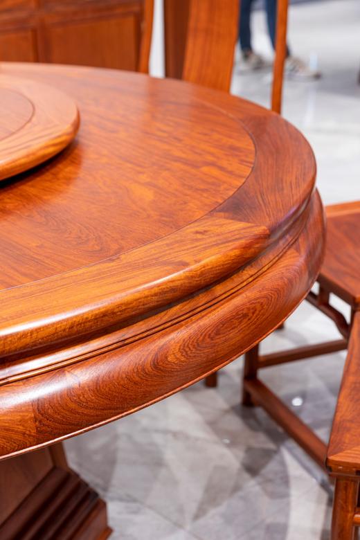 红桥红  家具严选  缅甸花梨（大果紫檀）【158 素边六角底座 圆餐桌十二件套】 商品图4