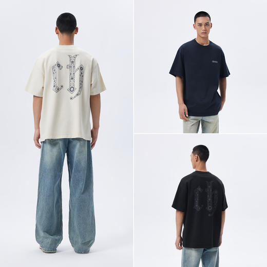 CHINISM赤尘 背后CH青花瓷印花短袖T恤男夏季宽松半袖男士上衣 商品图4