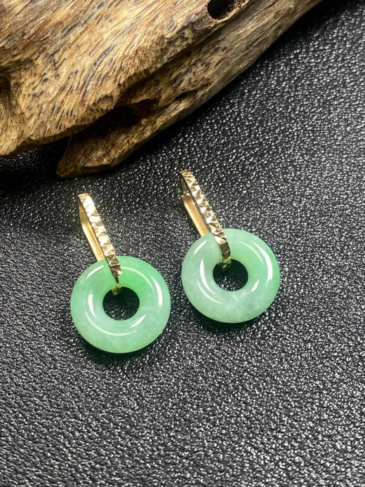 【FC0119】18K镶嵌翡翠冰种平安环耳坠  冰润光泽  色泽甜美 商品图0