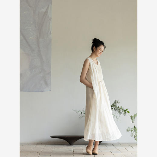 牧衣游原创 净色苎麻连衣裙新款轻薄柔软宽松气质无袖长裙 幽眠 商品图1