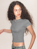 TR她热 贝壳胶片 灰色棉感弹力修身短款贝壳扣百搭基础T恤 商品缩略图1