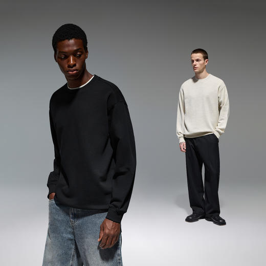 CHINISM赤尘 重磅圆领卫衣男秋季美式纯色纯棉无帽男士长袖上衣 商品图4