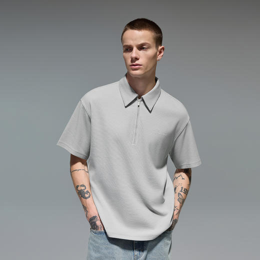 CHINISM赤尘 半拉链短袖polo衫男夏季宽松T恤男士翻领半袖上衣 商品图2