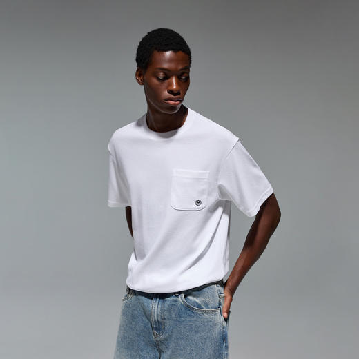 CHINISM赤尘 CH幸运之符刺绣口袋白色短袖T恤男夏季宽松男士半袖 商品图1