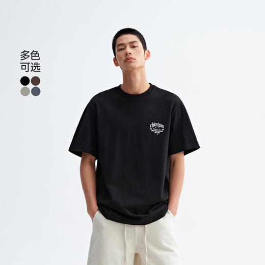 CHINISM赤尘 水洗做旧logo印花短袖T恤男复古夏季宽松五分袖上衣 商品图0