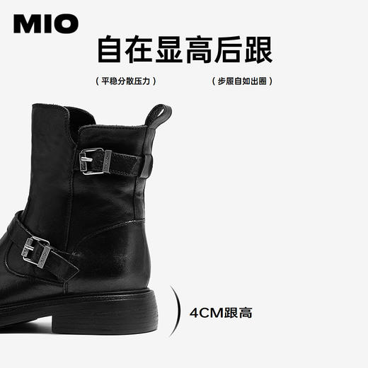 MIO米奥水洗牛皮切尔西靴皮带扣擦色褶皱马丁靴女鞋M255672601 商品图4