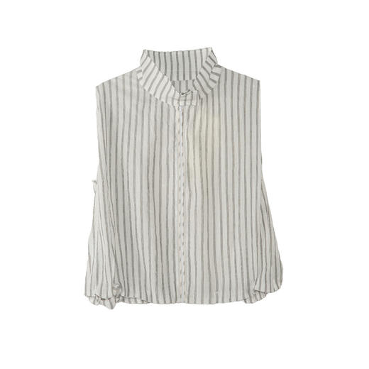 谜底无袖上衣女2025夏新款通勤风气质宽松条纹拉链衬衫25BMS5009 商品图4