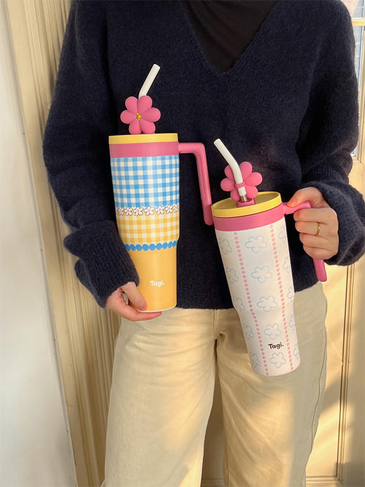 TAGI 爆米花双吸管咖啡保温杯 葡萄玉米 商品图3