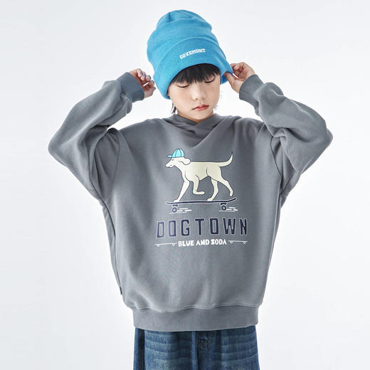 蓝汽水25年秋季新款亲子装中大男童连帽小狗印花卫衣宽松休闲上衣 商品图2