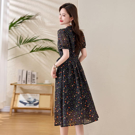 法式时尚洋气圆领短袖裙子，休闲收腰显瘦碎花连衣裙HR-6225 商品图3