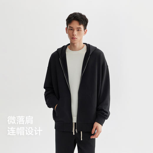 CHINISM赤尘 花灰色连帽开衫卫衣男秋季重磅纯棉宽松休闲拉链外套 商品图1