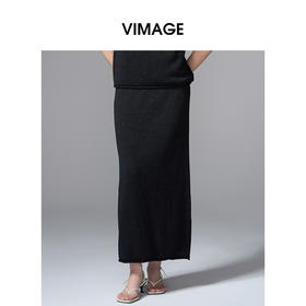 VIMAGE纬漫纪高腰简约百搭黑色廓形长款显瘦半身裙2025夏季新款V2301939