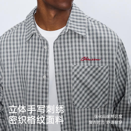 CHINISM赤尘 复古格子长袖衬衫男秋季新款翻领潮牌刺绣衬衣外套 商品图2