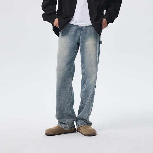 CHINISM赤尘 浅色直筒牛仔裤男水洗休闲长裤新款美式宽松男士裤子 商品图0