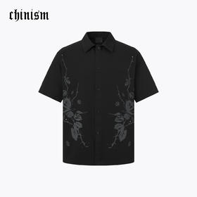 【商场同款】CHINISM赤尘 花卉印花短袖衬衫男夏季黑色纯棉衬衣