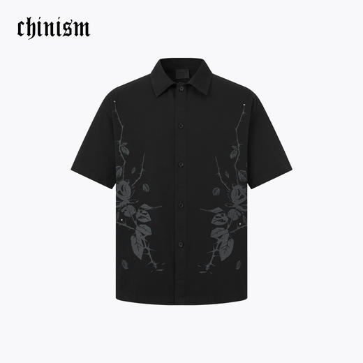 【商场同款】CHINISM赤尘 花卉印花短袖衬衫男夏季黑色纯棉衬衣 商品图0