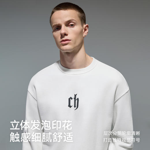 CHINISM赤尘 花灰色发泡印花圆领卫衣男秋季经典宽松休闲套头上衣 商品图1