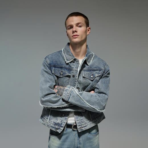 CHINISM折扣季 复古翻领牛仔夹克男秋季新款美式休闲水洗男士外套 商品图1