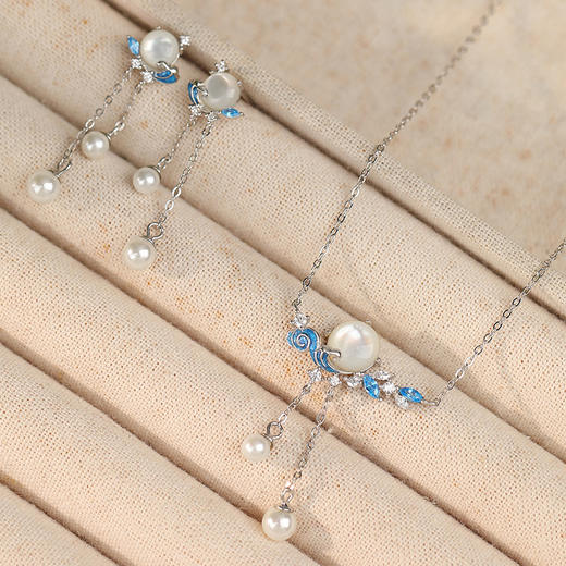 纯银创意新中式设计珍珠流苏耳环浪花耳饰E000849B 商品图2