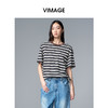 VIMAGE纬漫纪纯棉圆领复古百搭宽松撞色条纹t恤上衣2025夏季新款V2302922 商品缩略图3