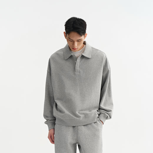 CHINISM赤尘 灰色Polo领卫衣男秋季复古男士宽松美式翻领长袖上衣 商品图4