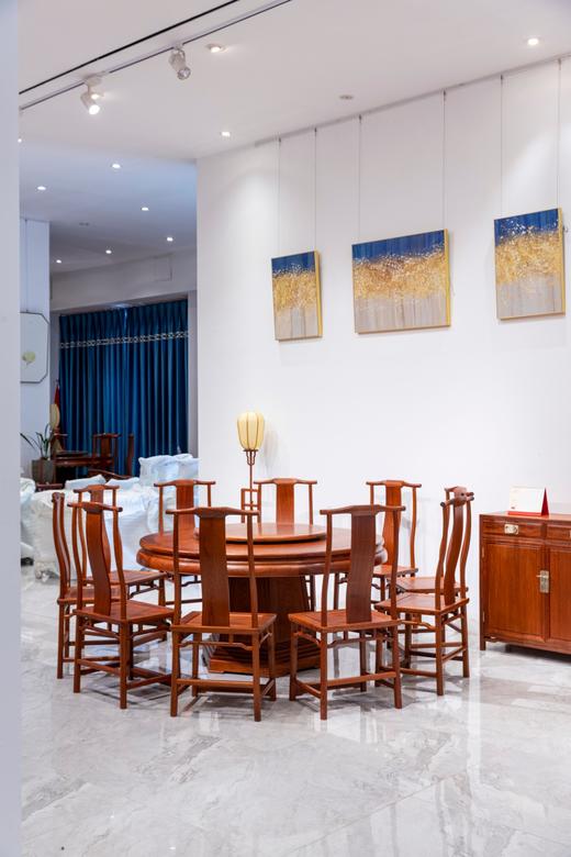 红桥红  家具严选  缅甸花梨（大果紫檀）【158 素边六角底座 圆餐桌十二件套】 商品图1