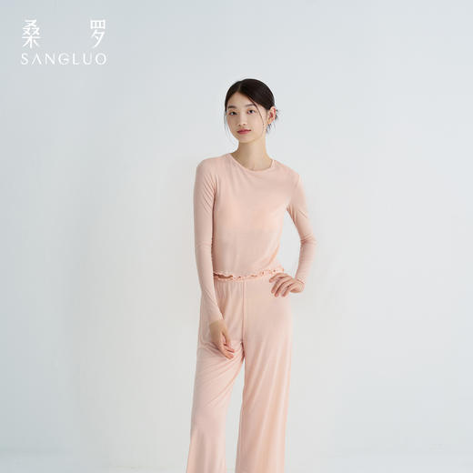 桑罗纯色长袖打底套装裸感修身贴肤睡衣女家居服可外穿免穿文胸 商品图0