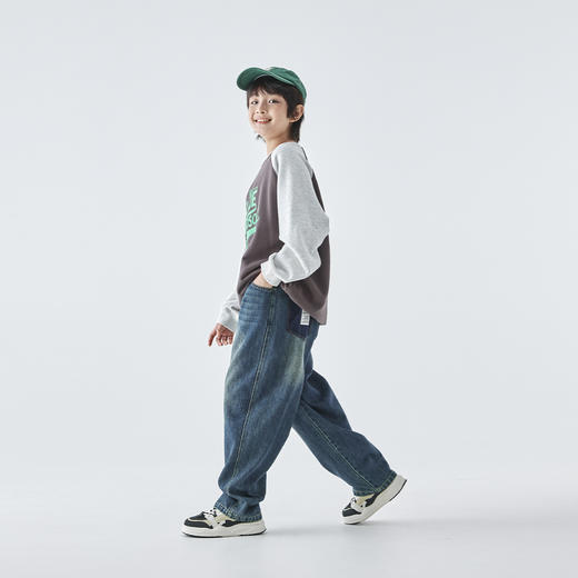 预售3.27发 蓝汽水2025年秋季新款亲子装中大男童假口袋牛仔裤复古直筒阔腿裤 商品图4