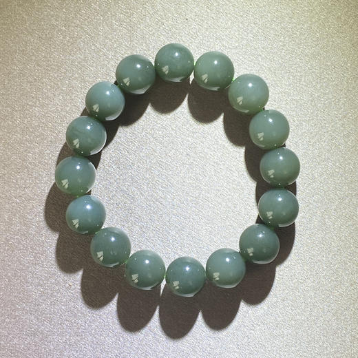 和田玉（青玉-沙枣青）12mm圆珠手串/15# 商品图0