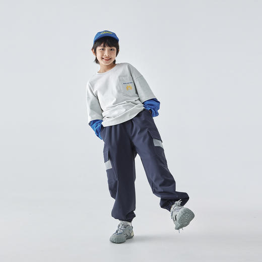 蓝汽水25年秋季新款亲子装中大男童束脚机能裤大口袋撞色运动裤 商品图3