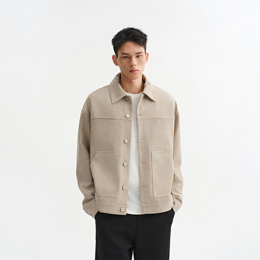 CHINISM赤尘 基础款仿麂皮绒夹克男春秋简约短绒男士黑色工装外套 商品图2