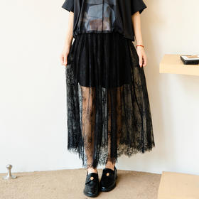 谜底蕾丝半身裙2025秋季新款复古文艺百搭松紧腰中长裙257MB7839