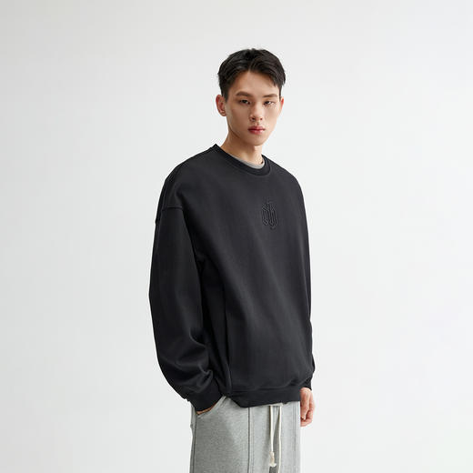 CHINISM折扣季 经典logo立体轮廓绣圆领卫衣男春季宽松男士上衣 商品图2