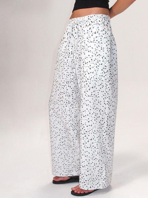 TR她热 随性出街 白色碎花抽绳花边松紧腰百搭阔腿直筒休闲裤 商品图2