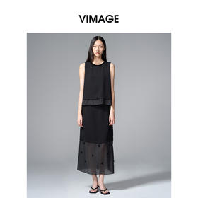 VIMAGE纬漫纪简约轻薄珠领口片外穿背心宽松无袖上衣2025季夏新款V2313956