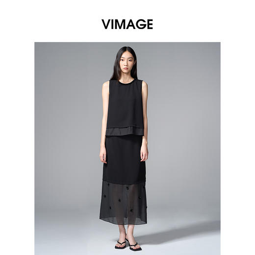 VIMAGE纬漫纪简约轻薄珠领口片外穿背心宽松无袖上衣2025季夏新款V2313956 商品图0
