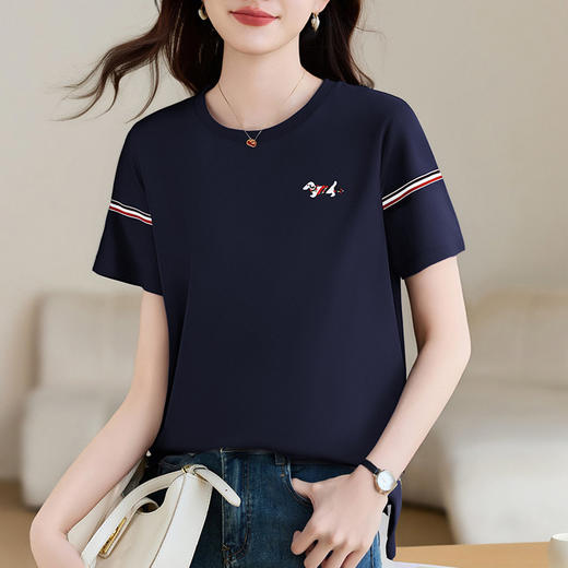 雀说圆领白色正肩短袖t恤新款夏季爆款女装衣服上衣半袖体恤衫AL20144 商品图3