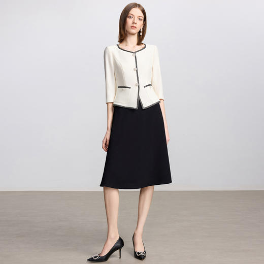 IWY/七分袖假两件撞色连衣裙女秋季七分袖小香风职业套裙Q1436 商品图0