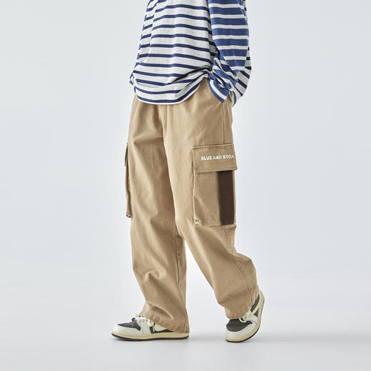 蓝汽水25年秋季新款亲子装中大男童复古工装裤经典直筒版型休闲裤 商品图2