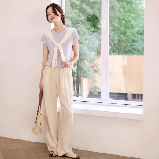 【第二件立减19元】木言欢MUYANHUAN桑蚕丝圆领T恤 | ⁫自带空调般的凉爽体感 慵懒随性 软糯亲肤 垂坠顺滑 商品图1