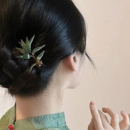 雀说国风仿真水滴竹叶发夹侧边夹女新款后脑勺盘发鸭嘴夹古风汉服头饰ALD115 商品图2