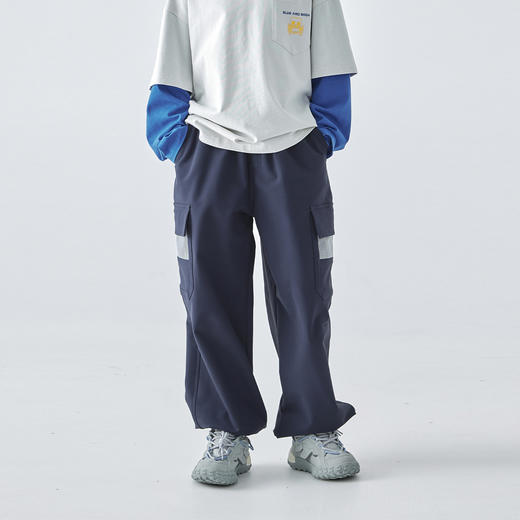 蓝汽水25年秋季新款亲子装中大男童束脚机能裤大口袋撞色运动裤 商品图4