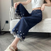 雀说蓝国风刺绣牛仔裤新款减龄高腰宽松直筒裤AL8922 商品缩略图0