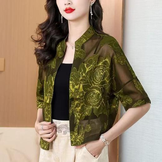 轻薄提花真丝短外套女夏季新款新中式国风搭裙子小衫开衫外搭上衣 商品图3