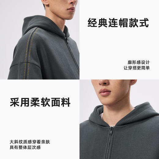 CHINISM赤尘 花灰色连帽开衫卫衣男春季新款宽松廓形男士拉链外套 商品图4