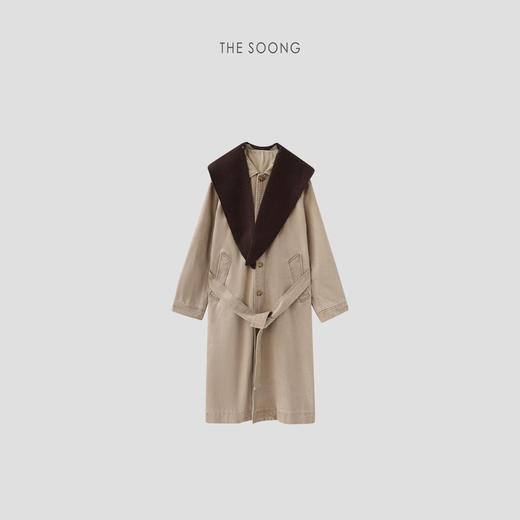 THESOONG|"优雅姿态"复古纯棉利落松弛撞色领风衣外套HWWT7529 商品图8