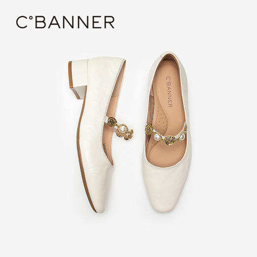 千百度手抓皮中跟玛丽珍鞋女羊皮小香风法式浅口单鞋A25453316 商品图4