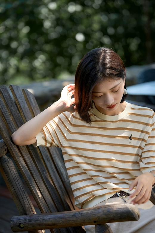 新款天丝莱赛尔桑蚕丝条纹芭蕾女孩刺绣衫 商品图5