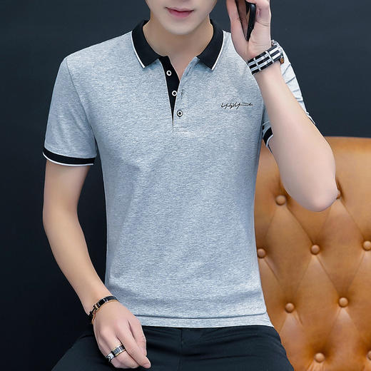 雀说男士短袖POLO衫新款夏季翻领棉款T恤商务衣服青中年刺绣上衣AL125 商品图3